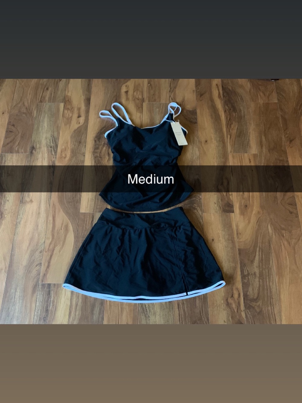Black Two-Piece Tank & Skirt Set with White Trim - Women
